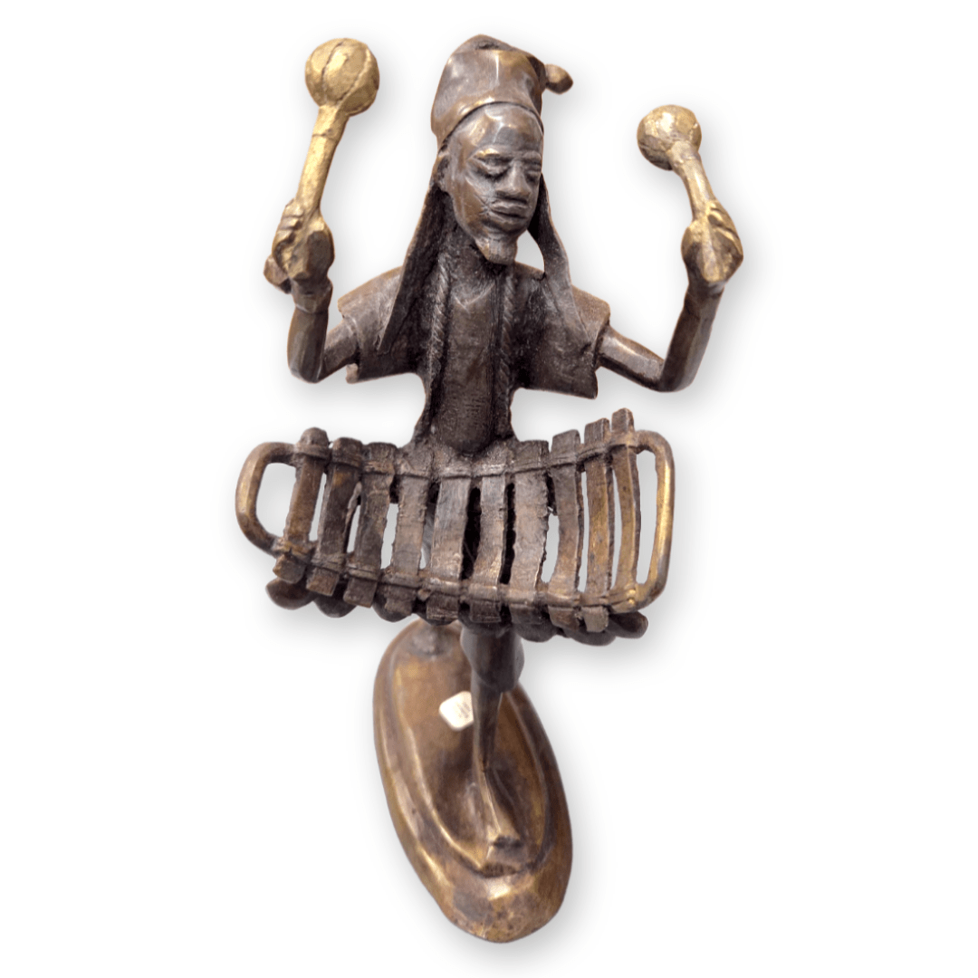 African Griot with Balafon Bronze Sculpture