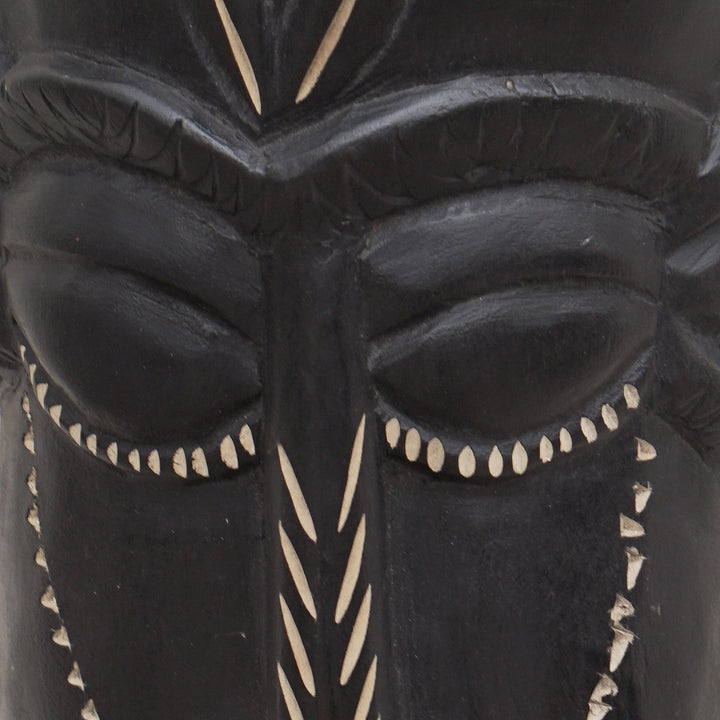 Authentic African Hand Made Man at Peace Sese Wood Mask by Gordon Adu (Detail)