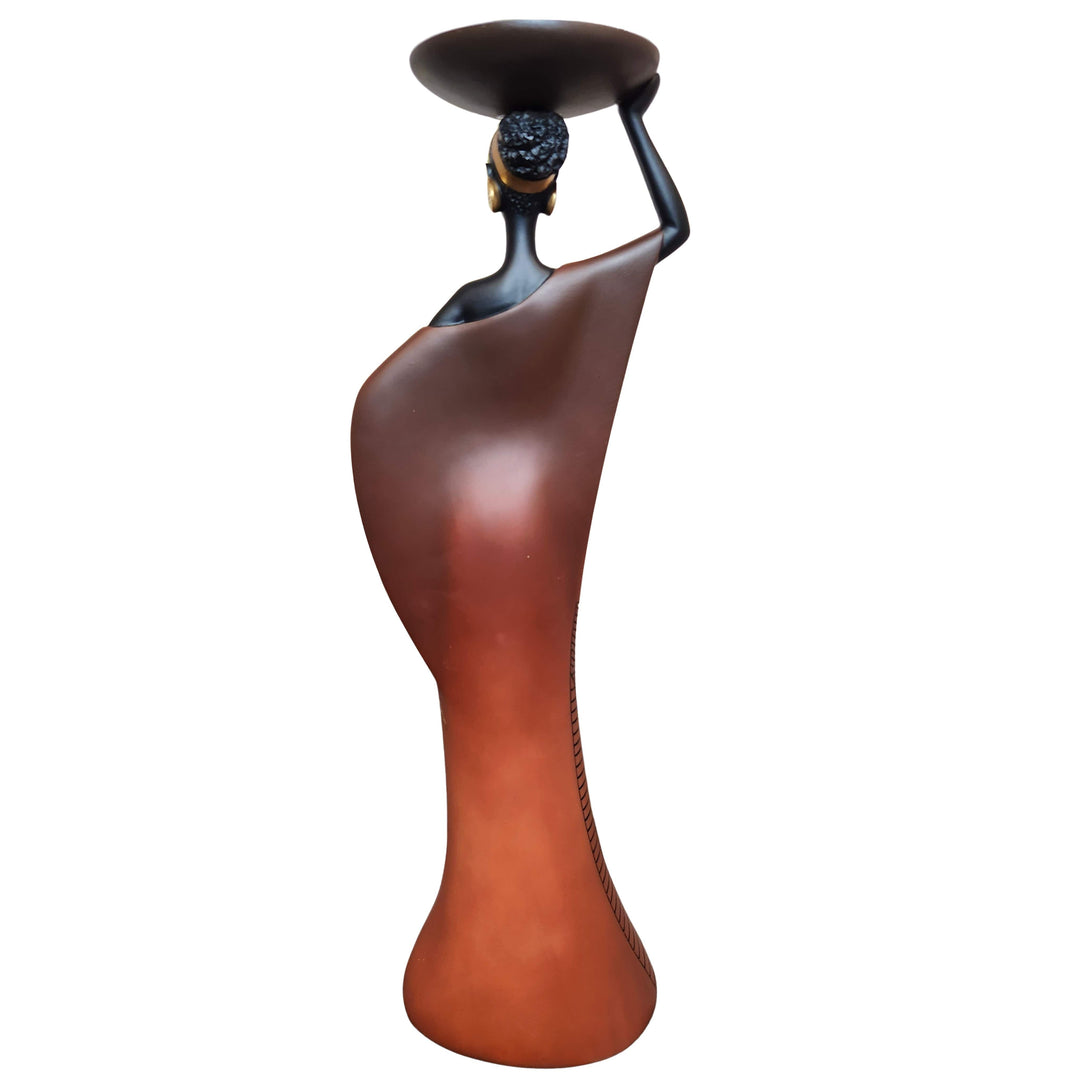 Tribal Woman II: African American Candleholder Figurine (Brown, Rear View)