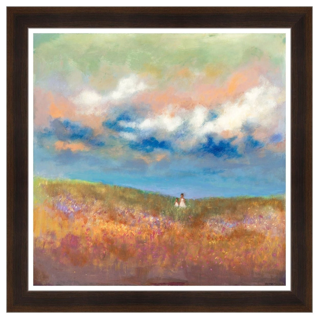 A Mother's Love by Kerream Jones (Brown Frame) - Framed painting of a landscape with a field, person, and colorful sky.