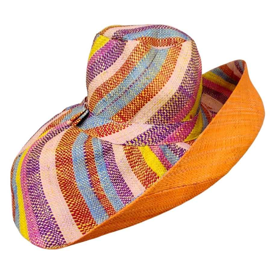 Abisai: Authentic Hand Woven Multicolor Madagascar Big Brim Raffia Sun Hat