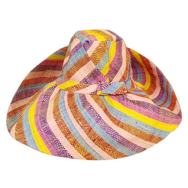 Abisai: Authentic Hand Woven Multicolor Madagascar Big Brim Raffia Sun Hat