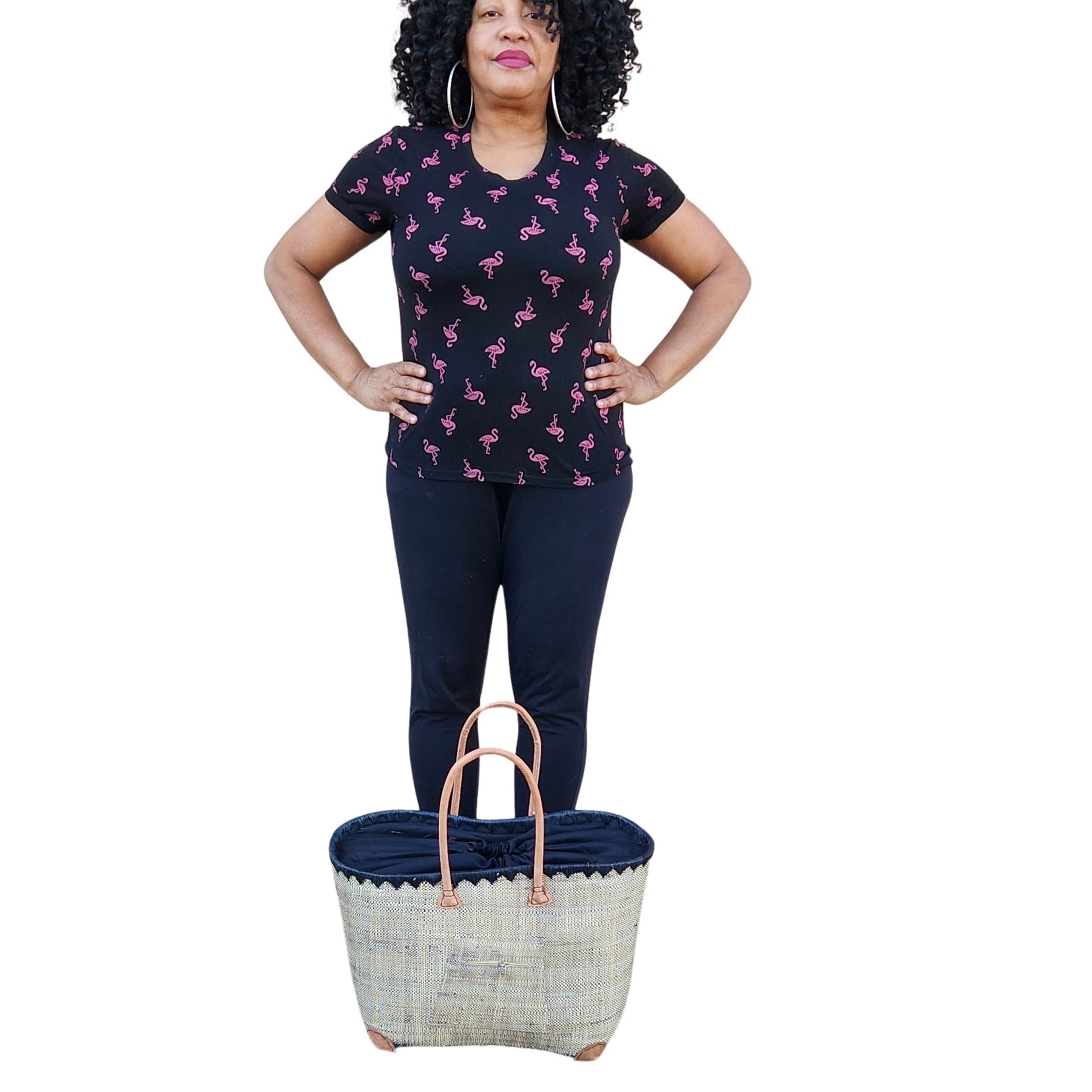 56 of 59: Adjanie: Authentic Madagascar Raffia and Leather Tote Bag (Natural Color, Lifestyle Image 5)