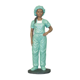 African American Female Scrup Nurse Figurine (Main) - Figurine of a person wearing a teal medical outfit on a white background