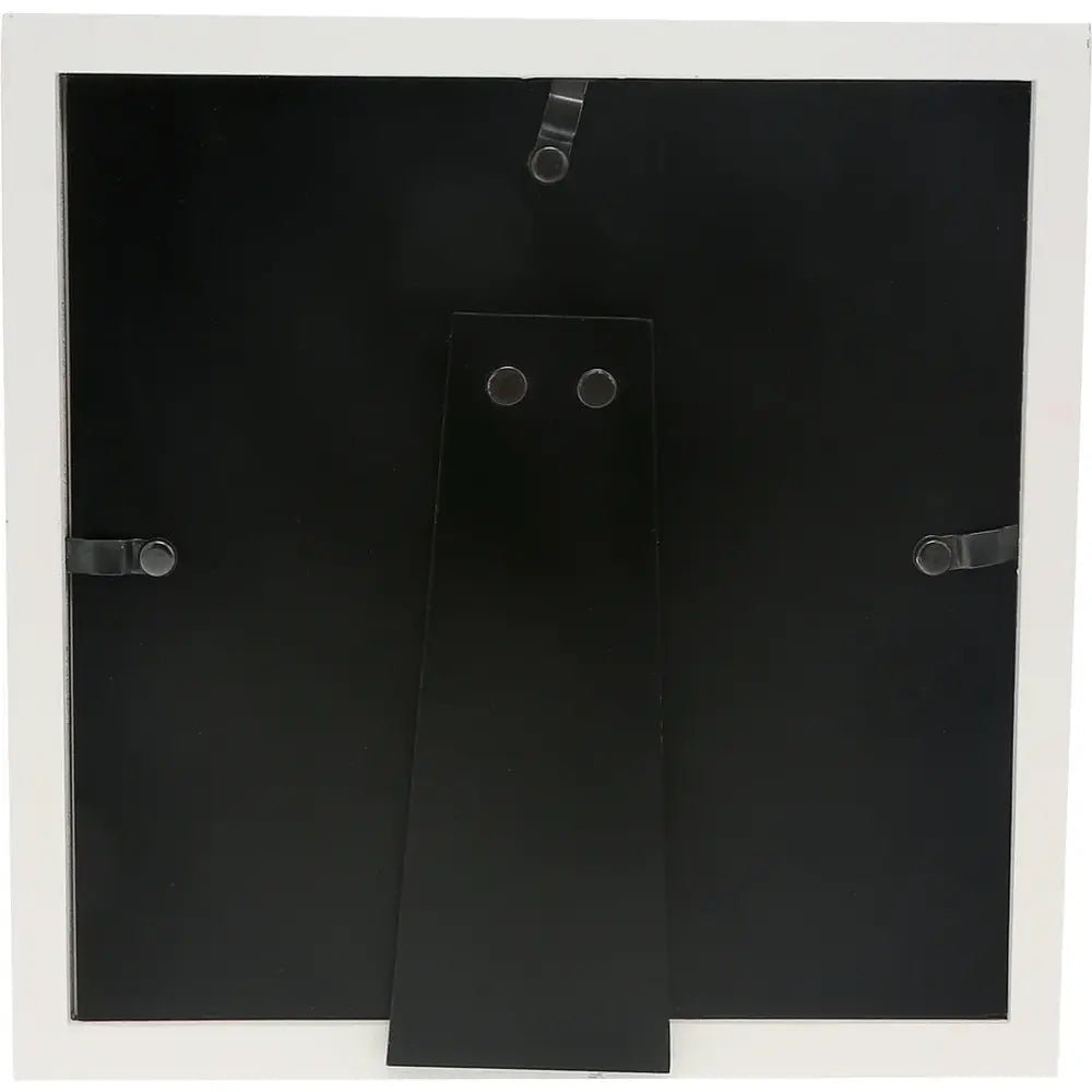 Graduate: Dream, Believe & Achieve Shadow Box Picture Frame w/ Tassel (Rear) - Black metal panel with mounting hardware on a white background