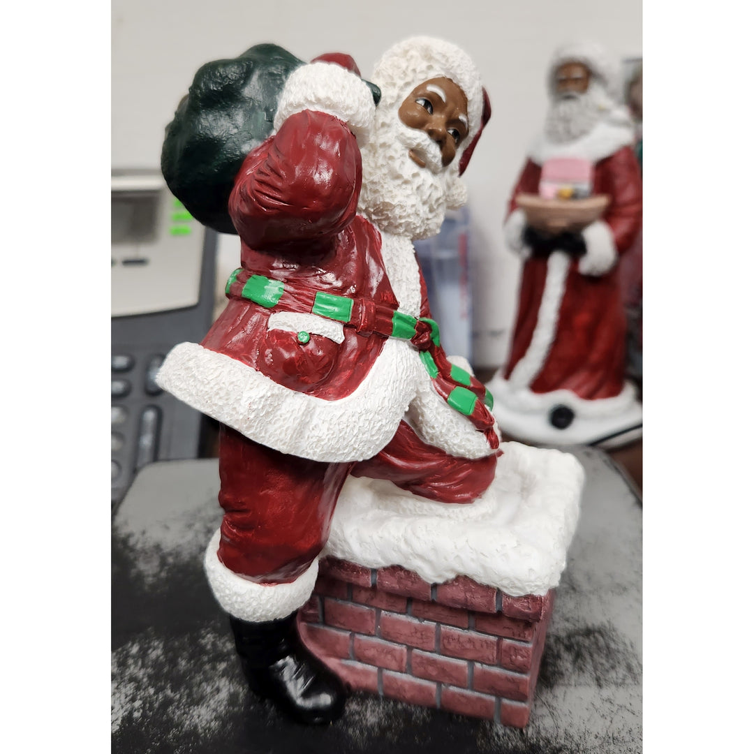 African American Santa Claus Climbs The Chimney Figurine