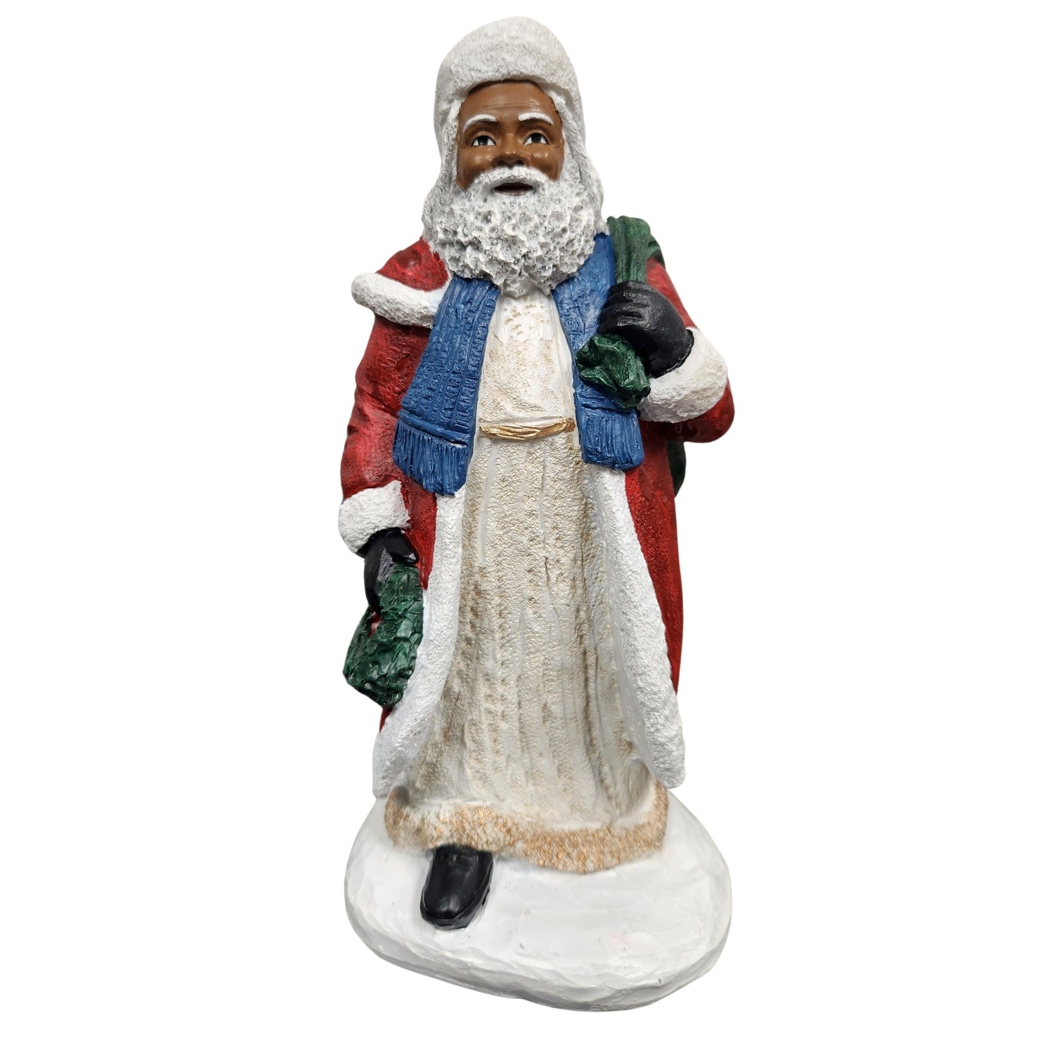 1 of 5: African American Santa Claus Holding Wreath Figurine