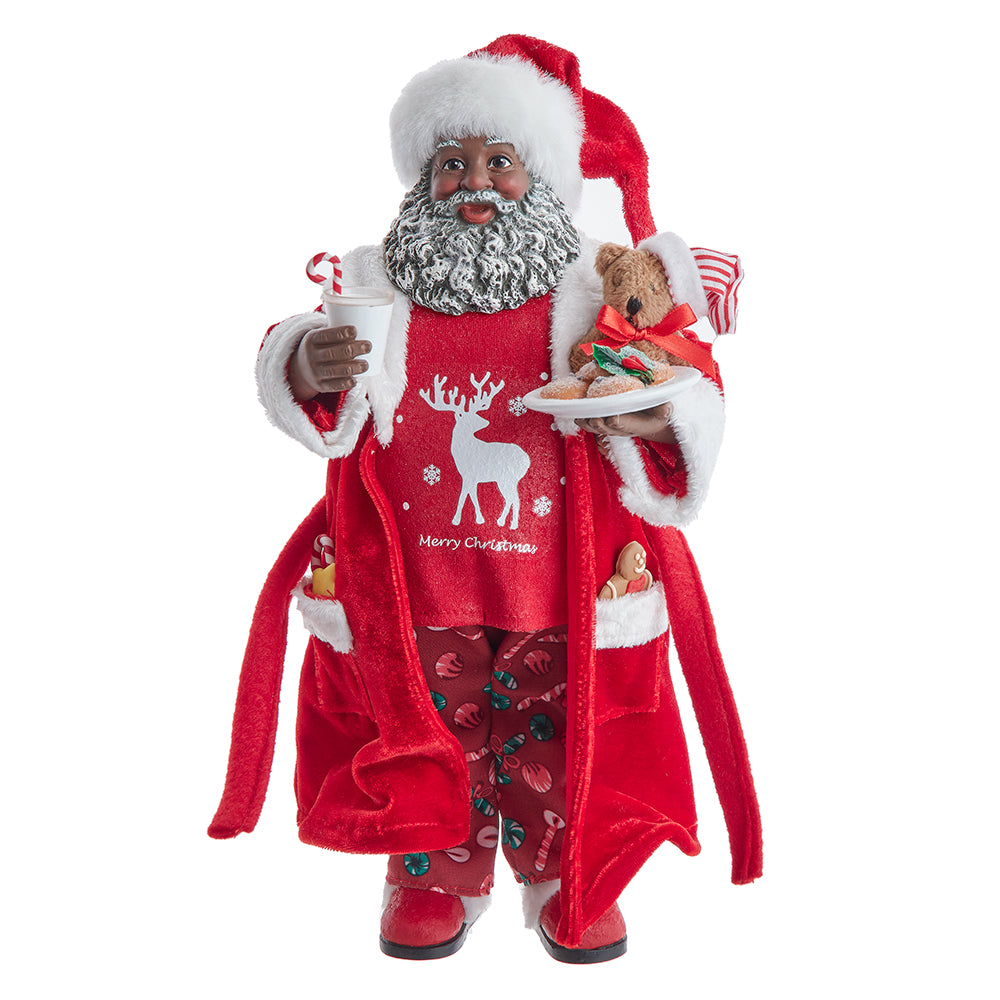 1 of 6: African American Santa Claus in Pajamas and Robe Figurine