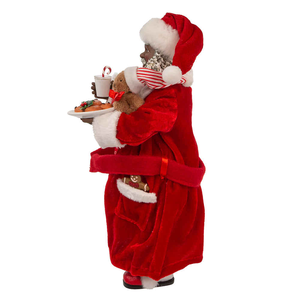 African American Santa Claus in Pajamas and Robe Figurine (Side)