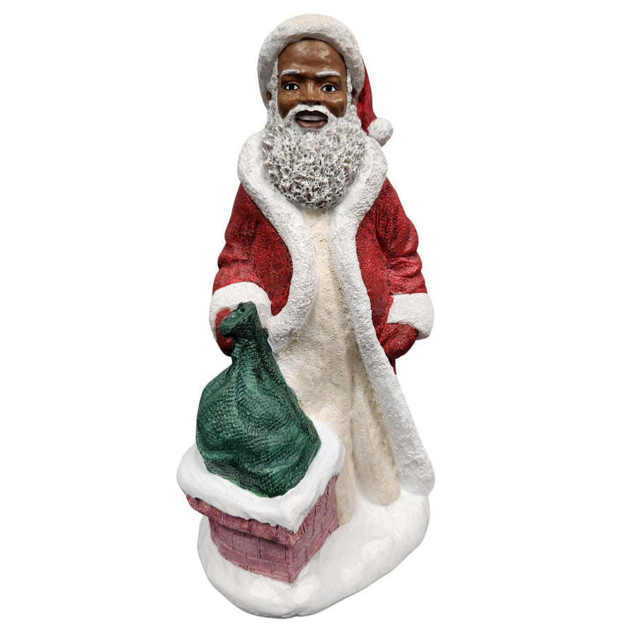 African American Santa Claus with Chimney Figurine