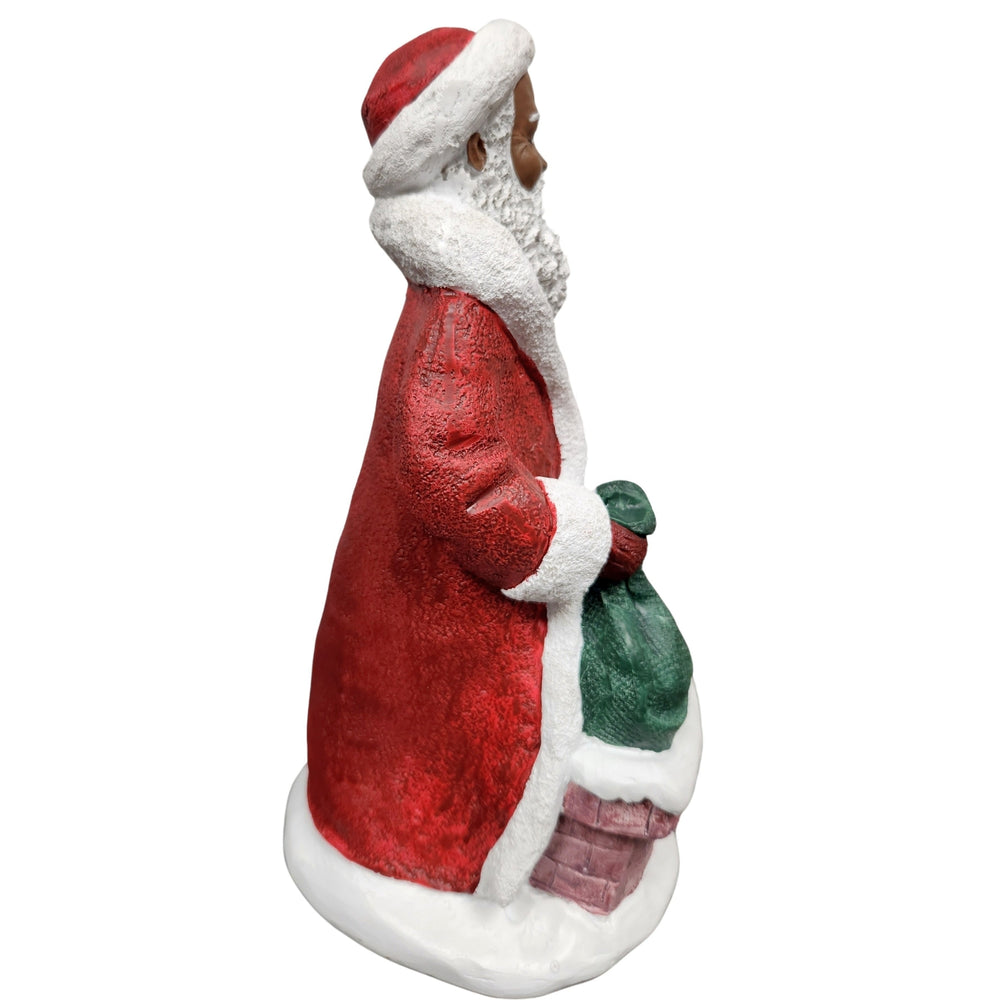 African American Santa Claus with Chimney Figurine (Side)