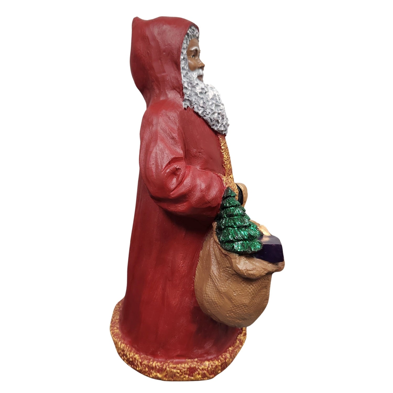 4 of 5: African American Santa Claus with Gift Sack Figurine (Side)