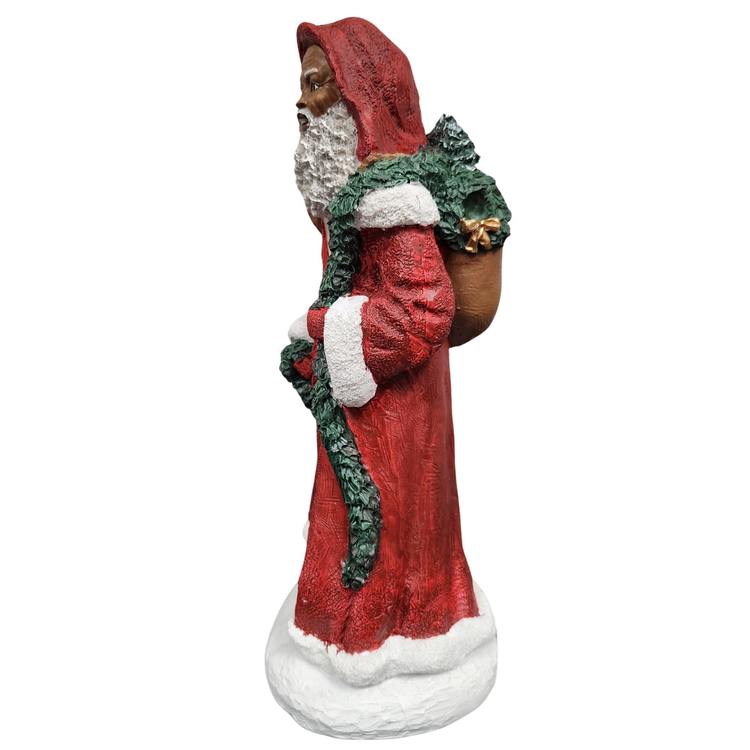 African American Santa Claus with Wreath and Garland Figurine (Side)