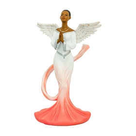 African American Sash Angel Figurine in Orange (Main) - Angel figurine with white and pink dress on a white background