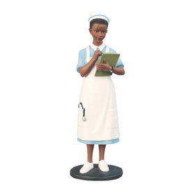 African American Traditional Nurse Figurine (Main) - Figurine of a nurse holding a clipboard on a white background