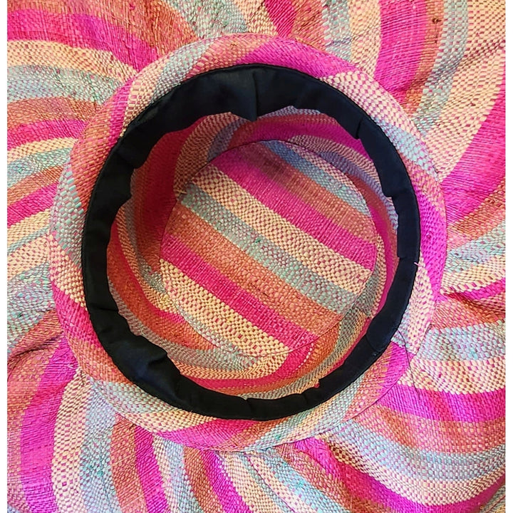 Amelia: Authentic Hand Woven Multicolor Madagascar Big Brim Raffia Sun Hat