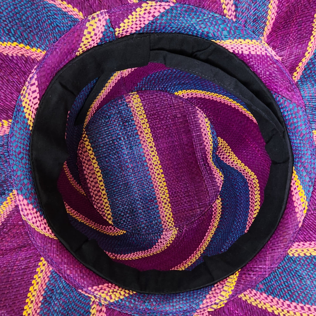 Andile: Hand Woven Multicolor Madagascar Big Brim Raffia Sun Hat (Interior)