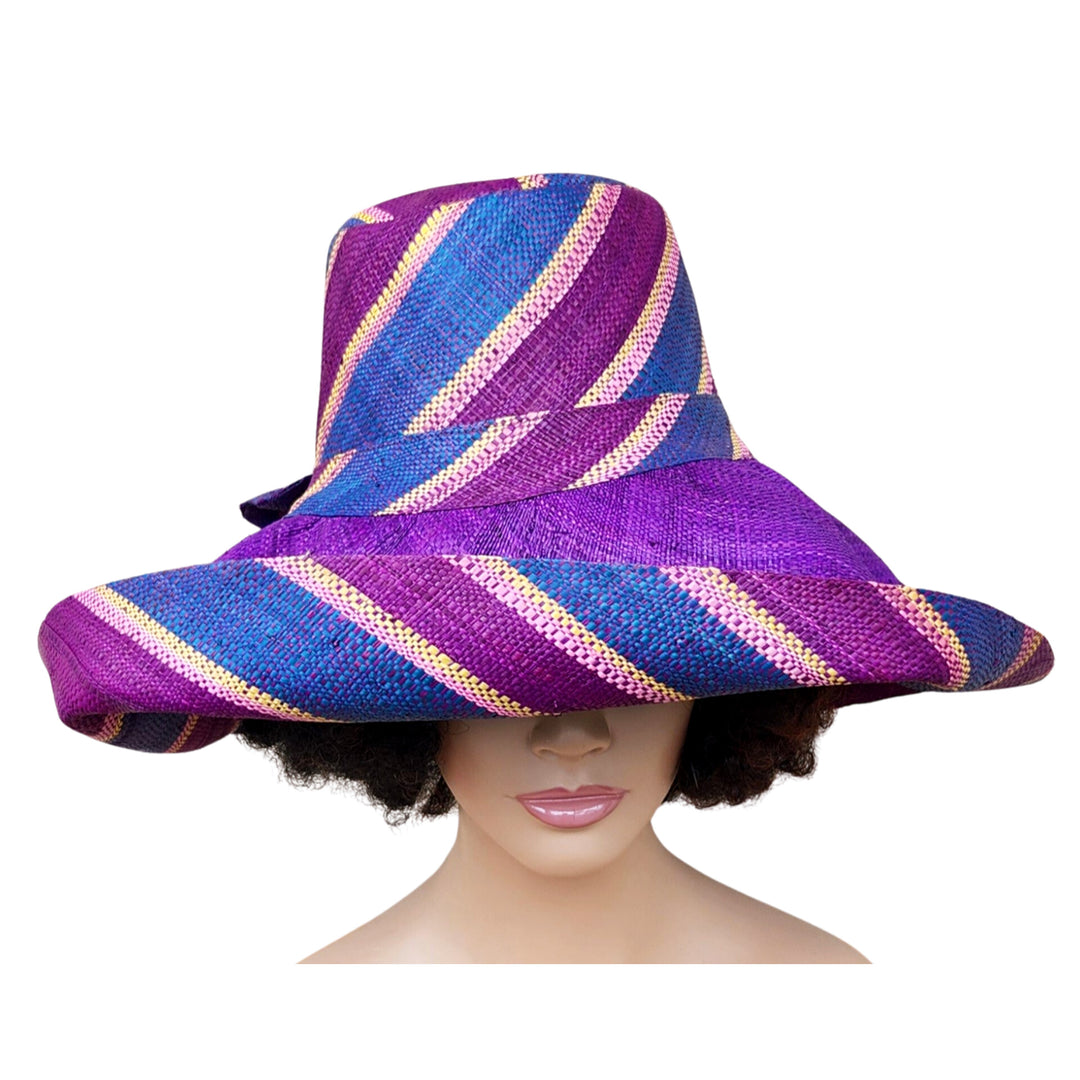 Andile: Hand Woven Multicolor Madagascar Big Brim Raffia Sun Hat (Mannequin 2)