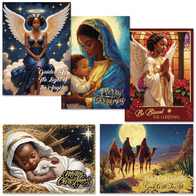 Assorted Box Set #12: African American Christmas Card Box Set (Main) - Collection of Christmas cards featuring religious-themed illustrations.