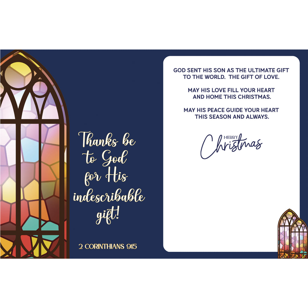 A King Is Born interior with 2 Corinthians 9:15 and a Christmas blessing