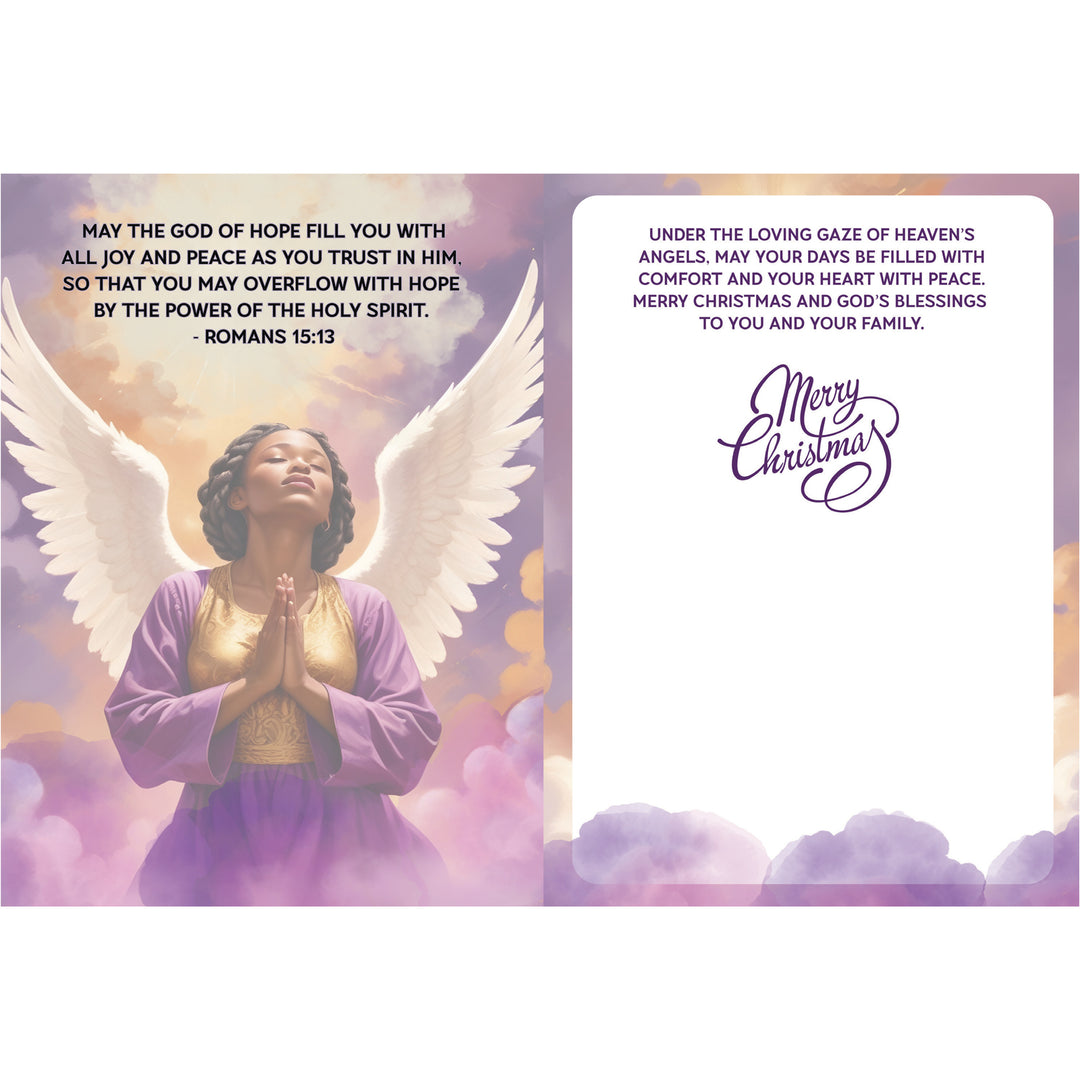 Under Angel Wings interior with Romans 15:13 and a Christmas blessing