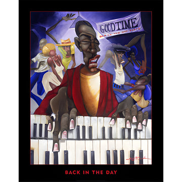 Back in the Day by Michael Wallace - vibrant juke joint pianist with dancing party scene (full poster)