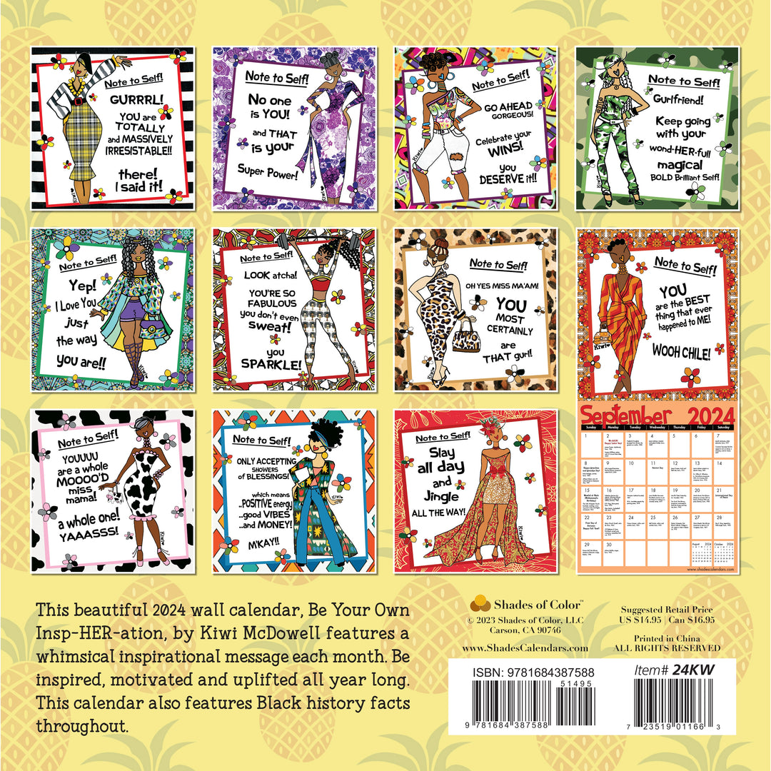 Be Your InspHERation: The Art of Kiwi McDowell 2024 Black Art Calendar (Back Cover)