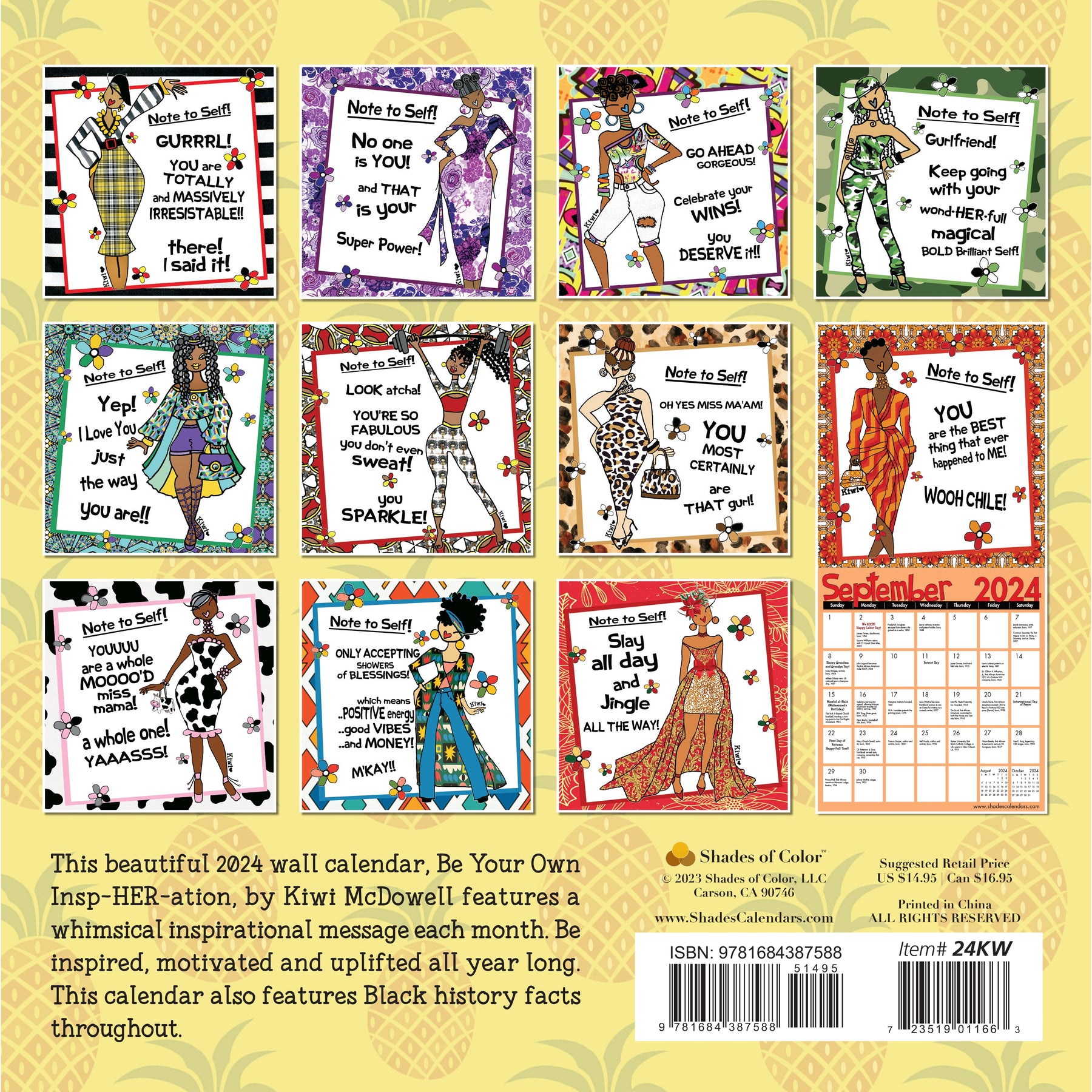 2 of 6: Be Your InspHERation: The Art of Kiwi McDowell 2024 Black Art Calendar (Back Cover)