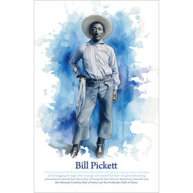 Bill Pickett: The Bull Dogger (Main) - Portrait of Bill Pickett with a blue watercolor background