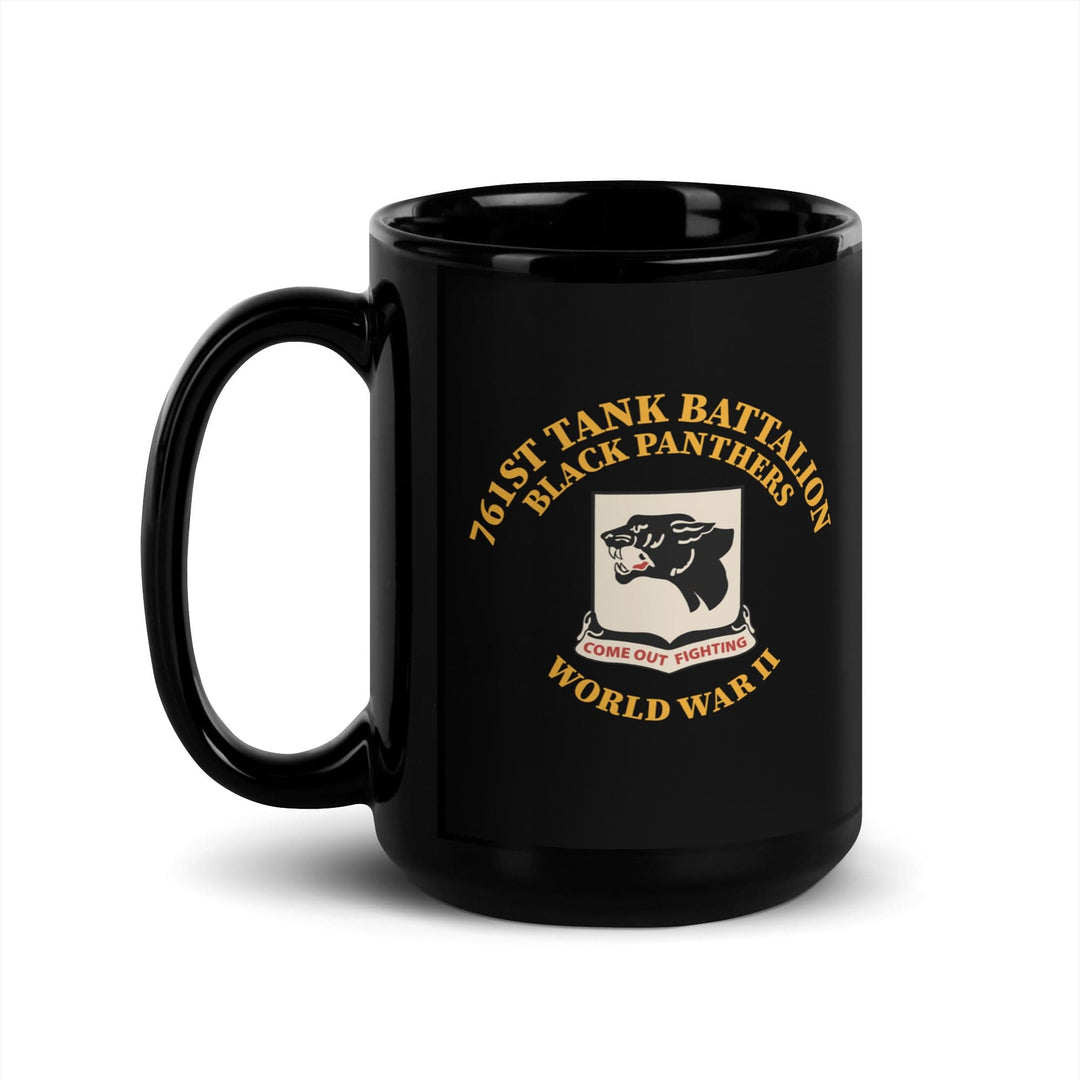 761st Tank Battalion Black Panthers ceramic mug with unit emblem and WWII motto (Main Image, 15 ounce)