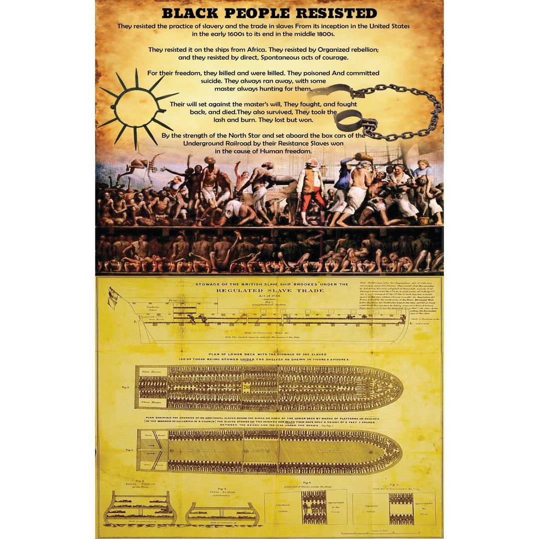 Black People Resisted by Julian Madyun featuring historical slave ship diagrams (Unframed)