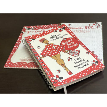 Blessed Sista Energy by Kiwi McDowell: 2026 Weekly Inspirational Planner (Lifestyle Combo) - Weekly inspirational planner with a red and white design on a dark surface