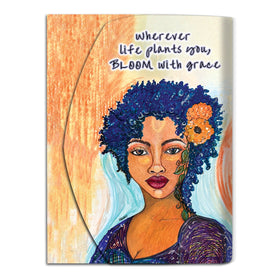 Bloom With Grace: African American Stylus Purse Pal by Sylvia "Gbaby" Cohen (Main) - Notebook cover with a colorful illustration of a woman with blue hair and a flower, with text 'Wherever life plants you, Bloom with grace'.