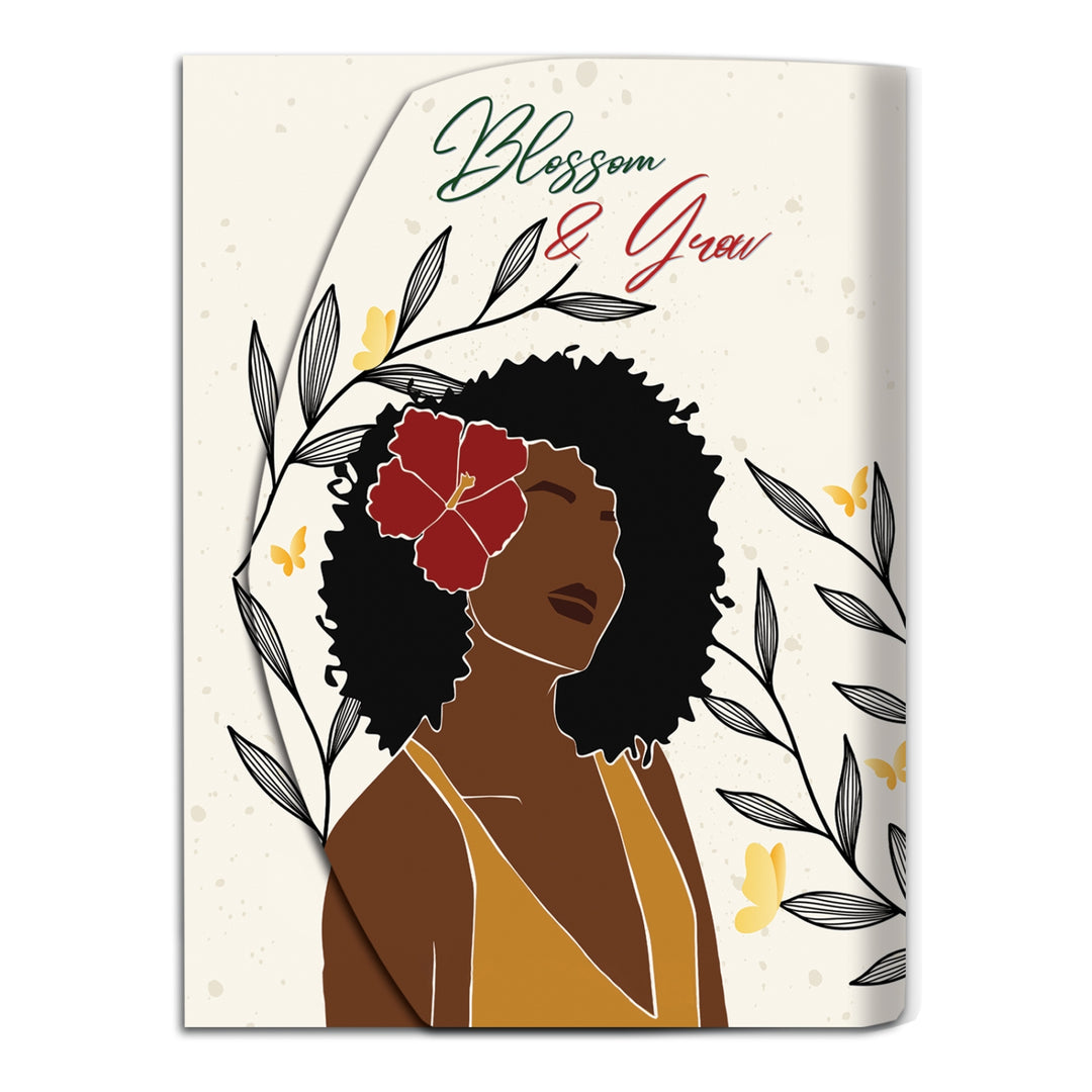 Blossom and Grow: African American Stylus Purse Pal by Janine Robinson (Main) - Notebook cover with illustration of a woman with a flower in her hair and 'Blossom & Grow' text.