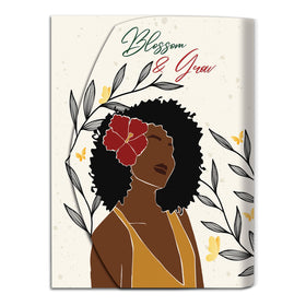 Blossom and Grow: African American Stylus Purse Pal by Janine Robinson (Main) - Notebook cover with illustration of a woman with a flower in her hair and 'Blossom & Grow' text.