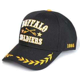Buffalo Soldiers Baseball Cap (Front) - Black cap with 'Buffalo Soldiers' and '1866' text on a white background