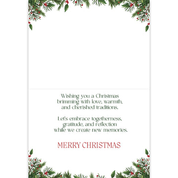 Cherished Traditions (Mr. and Mrs. Claus): African American Christmas Card Box Set (Interior) - Christmas card with festive border and holiday message on a white background