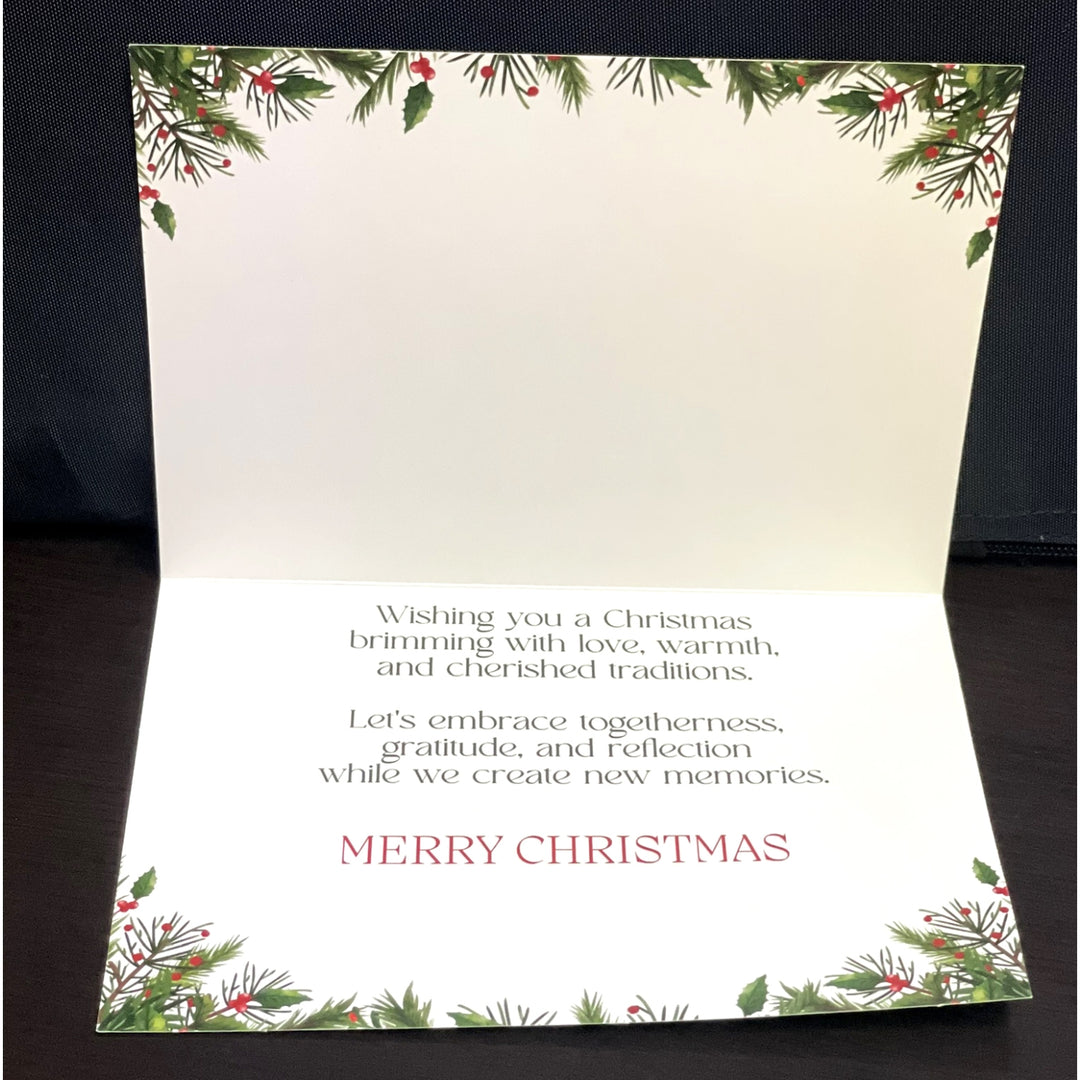 Cherished Traditions (Mr. and Mrs. Claus): African American Christmas Card Box Set (Lifestyle, Interior) - Christmas card with festive border and message on a dark background