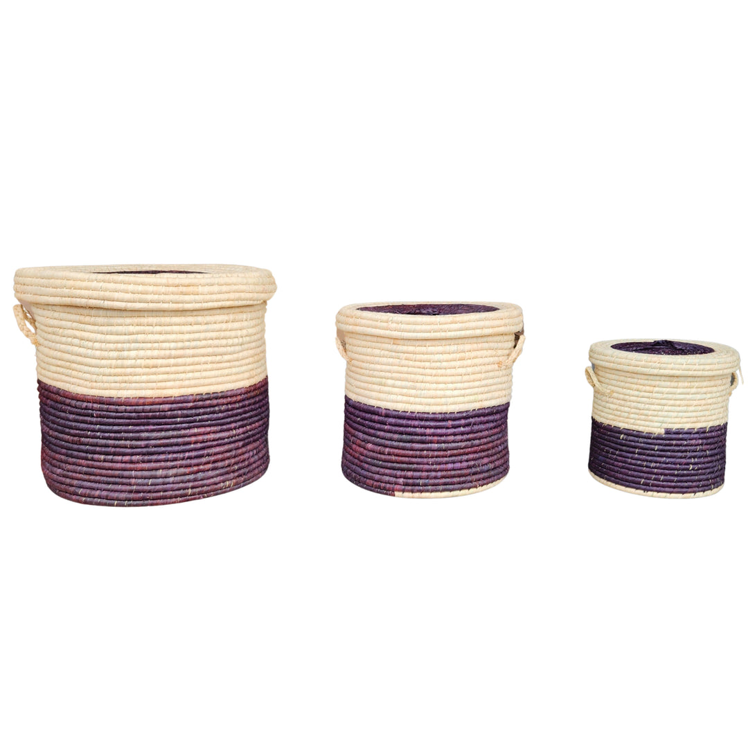 Chinira: Authentic Hand Woven Raffia Madagascar Baskets (Set Photo)