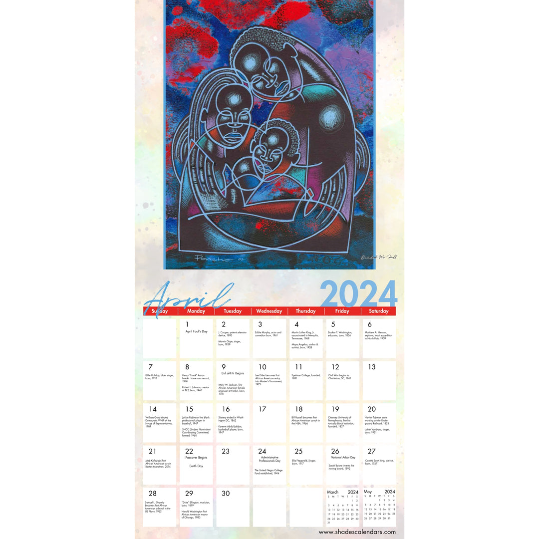 Color My Soul: The Art of Larry "Poncho" Brown 2024 African American Wall Calendar (Inside)