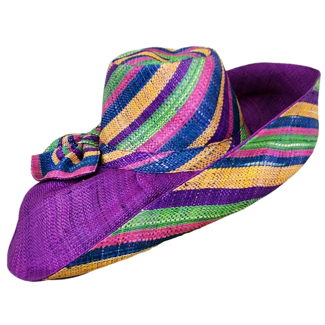 Damerae: Authentic Hand Woven Multicolor Madagascar Big Brim Raffia Sun Hat