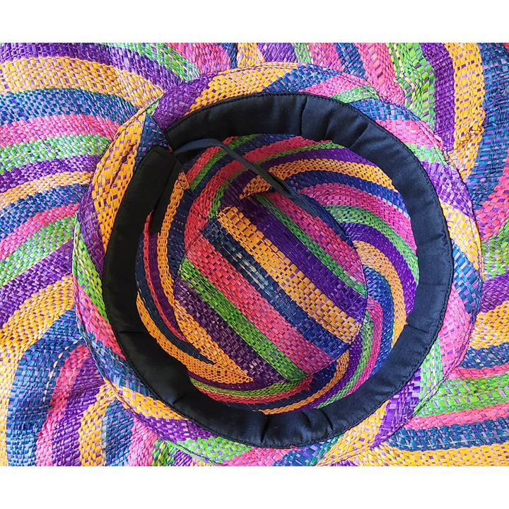 Damerae: Authentic Hand Woven Multicolor Madagascar Big Brim Raffia Sun Hat