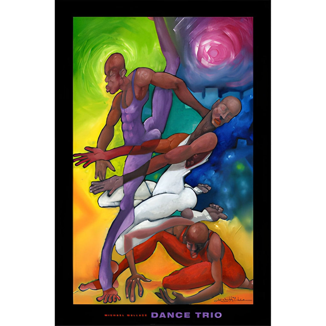 Dance Trio by Michael Wallace - vibrant modern dancers in purple, white and red (Full Poster)
