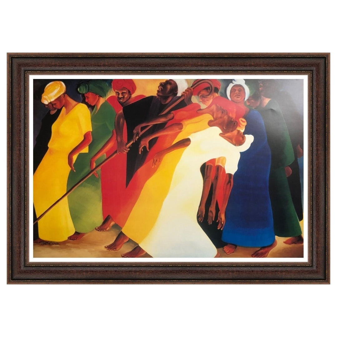 Dancing for the Lord by Bernard Hoyes (Main) - Framed artwork of a group of people in colorful robes with a white light effect.
