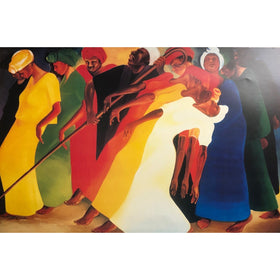 Dancing for the Lord by Bernard Hoyes (Main) - Colorful painting of figures in various poses with a white background