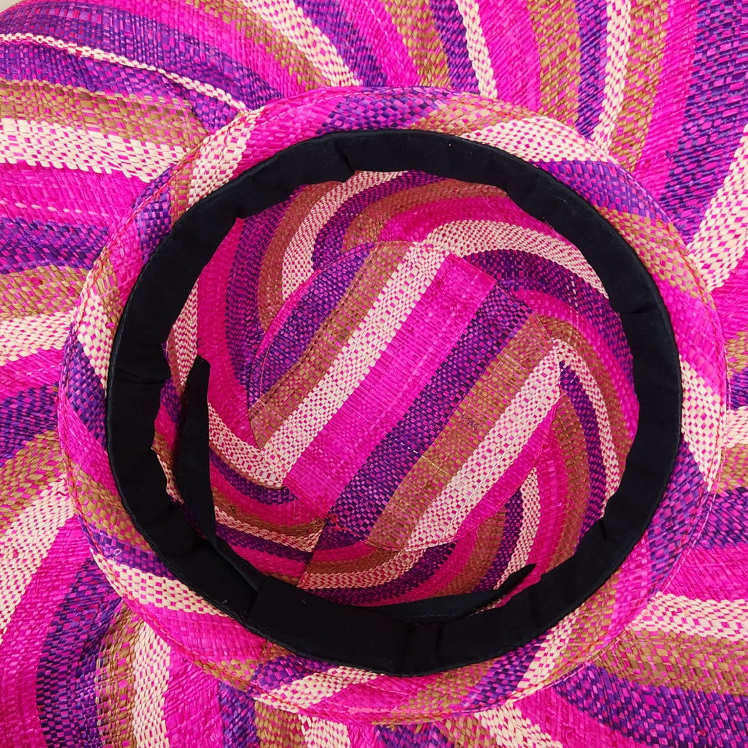 Duduzile: Hand Woven Multicolor Madagascar Big Brim Raffia Sun Hat (Interior)