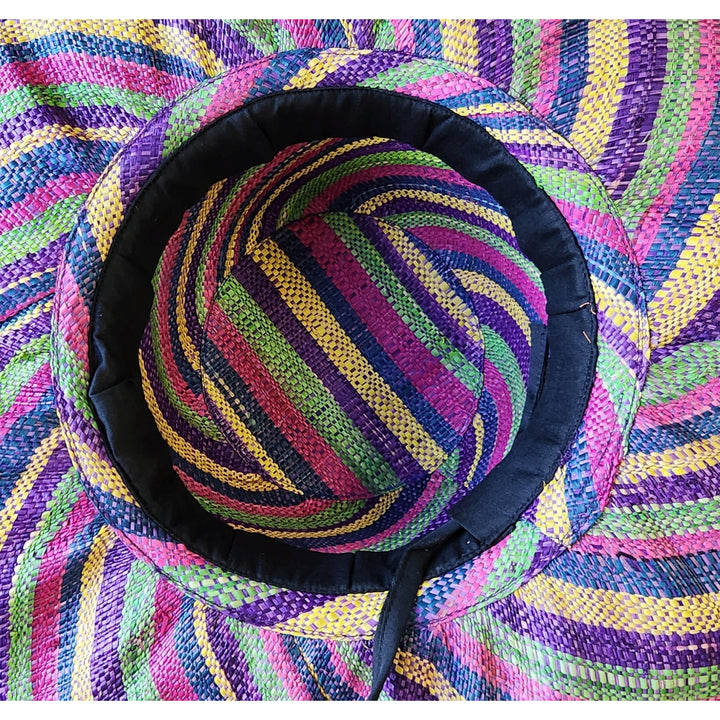 Vea: Authentic Hand Woven Multicolor Madagascar Big Brim Raffia Sun Hat