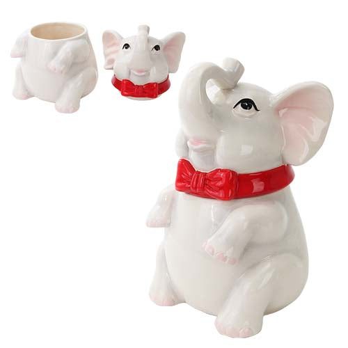 Lulu: Hand Painted Red and White Elephant Ceramic Cookie Jar