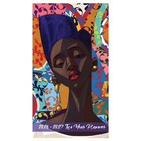 For the Culture: 2026-2027 Two Year African American Pocket Planner (Main) - Planner cover with a colorful design featuring a stylized portrait of a woman with a decorative headpiece on a white background.