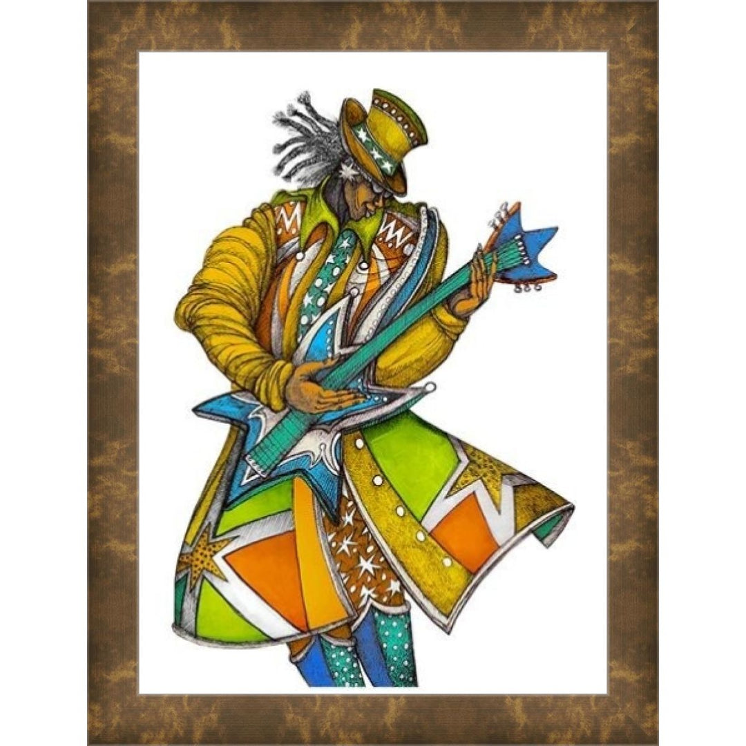 Funk Explosion II by Charles Bibbs  (Framed, M252-11) - Colorful illustration of a figure playing a guitar on a white background